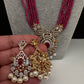 CZ Beads Long Color Stone Necklace - Red