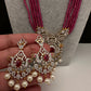 CZ Beads Long Color Stone Necklace - Red