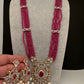 CZ Beads Long Color Stone Necklace - Red