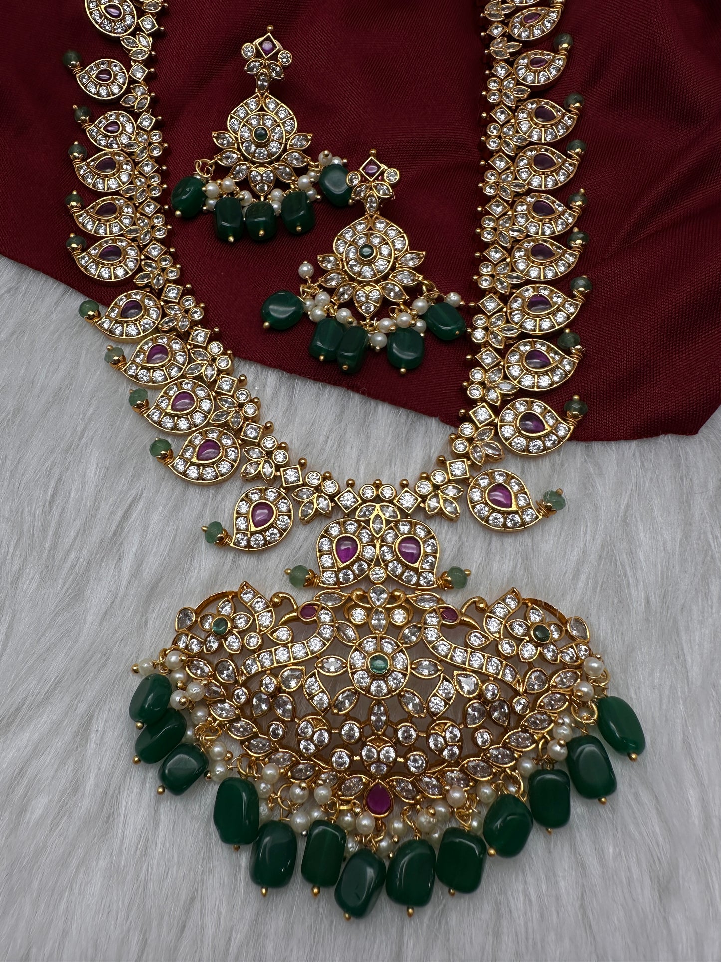 Ethnic Mango Mala Traditional Kemp Long Necklace - 