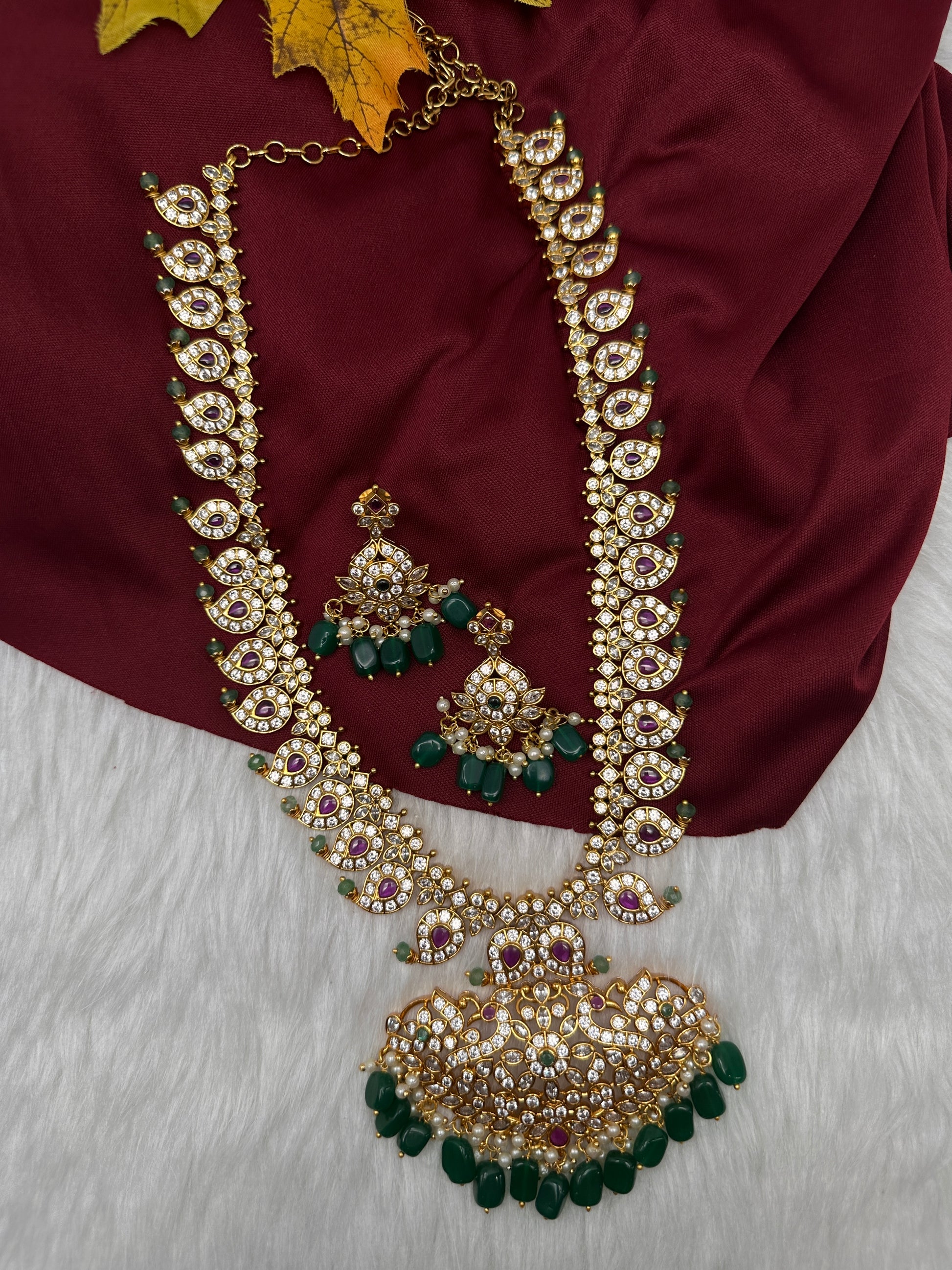 Ethnic Mango Mala Traditional Kemp Long Necklace - 