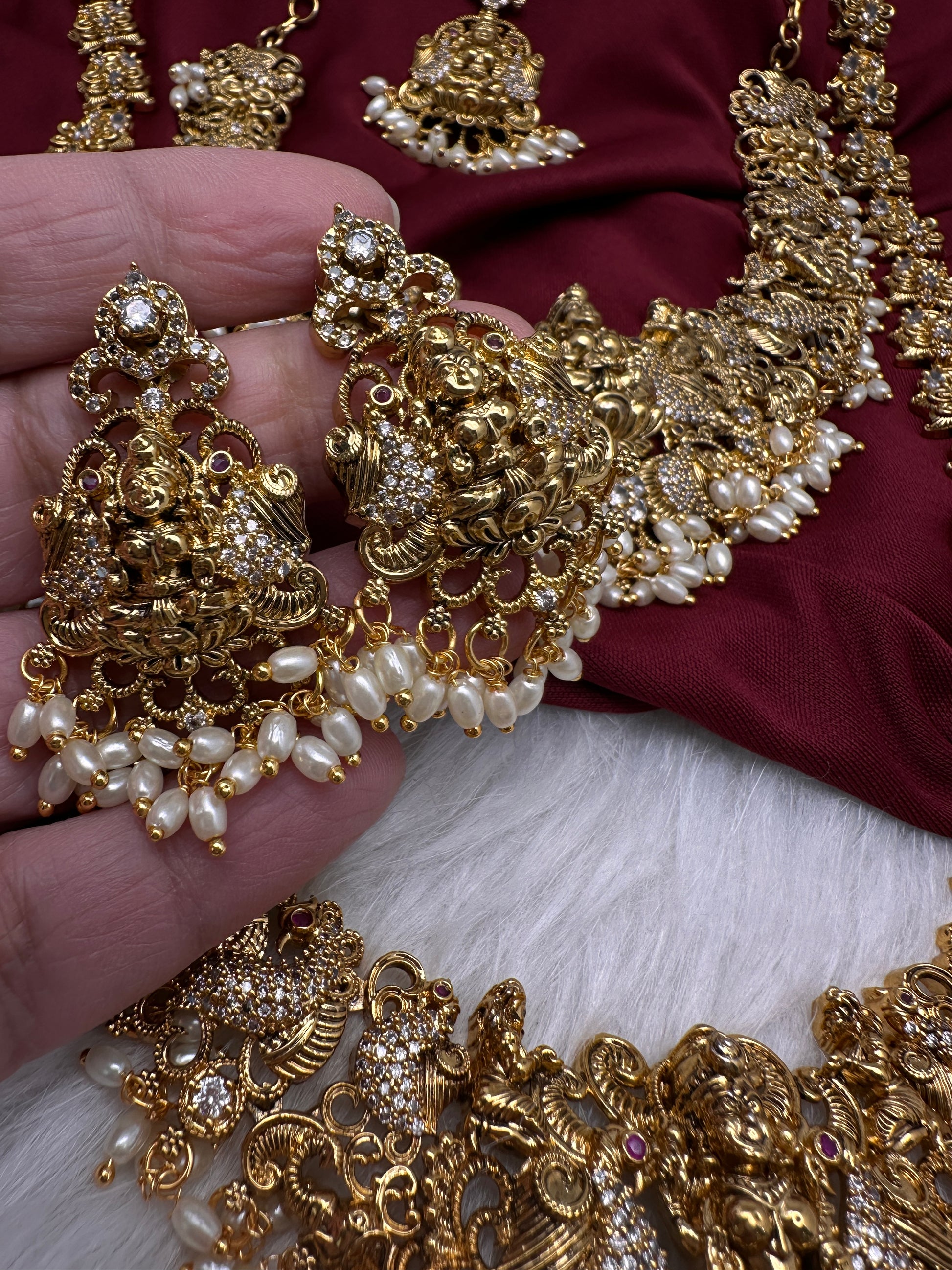 Traditional Matte Goddess Lakshmi Combo Necklace Set - 