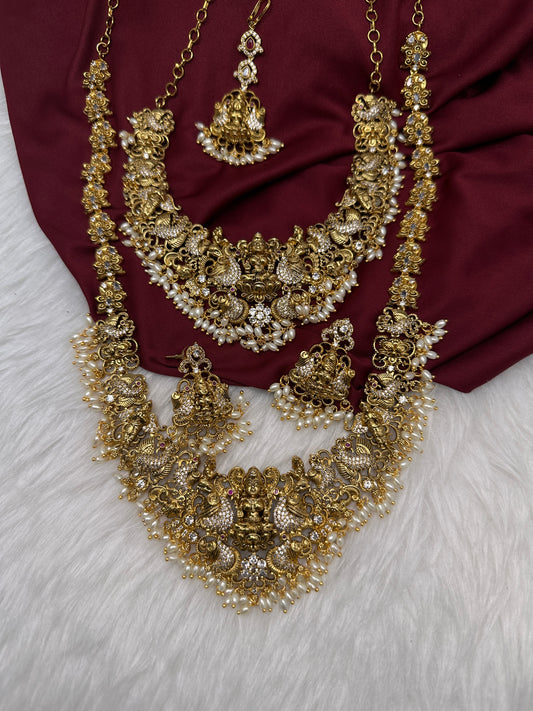 Traditional Matte Goddess Lakshmi Combo Necklace Set - 