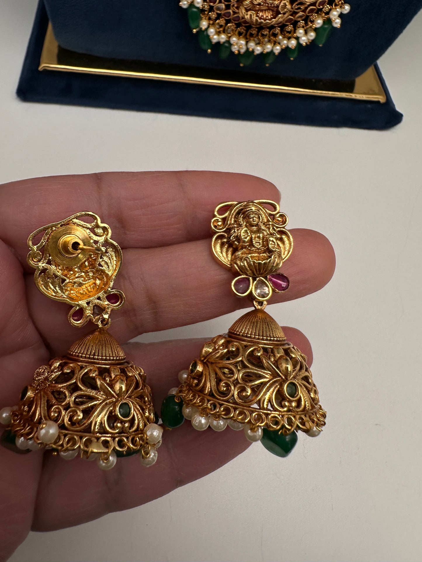 Traditional Matte Goddess Lakshmi Peacock Combo Necklace Set - 