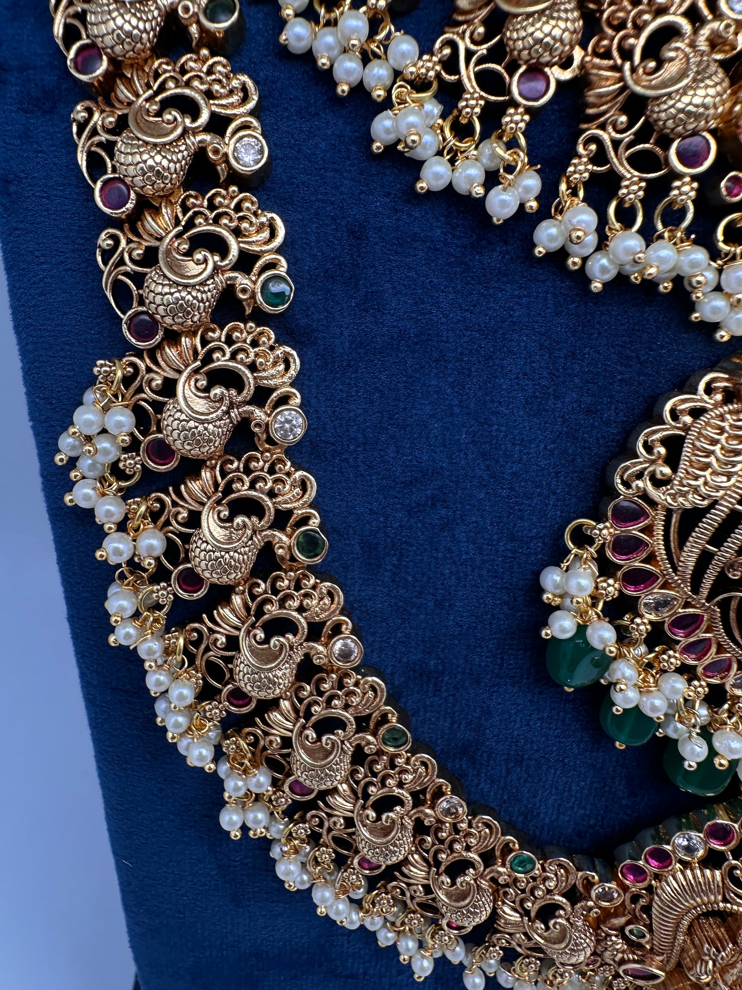 Traditional Matte Goddess Lakshmi Peacock Combo Necklace Set - 