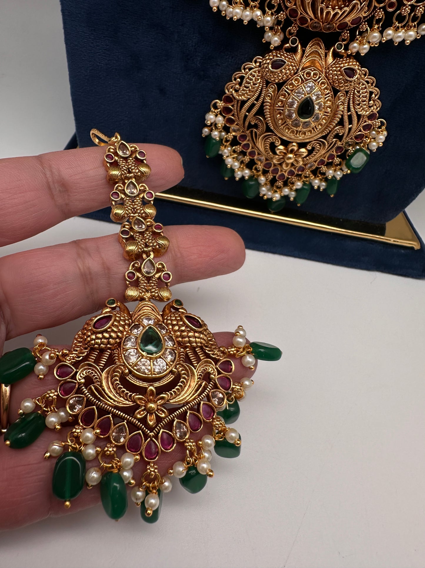 Traditional Matte Goddess Lakshmi Peacock Combo Necklace Set - 