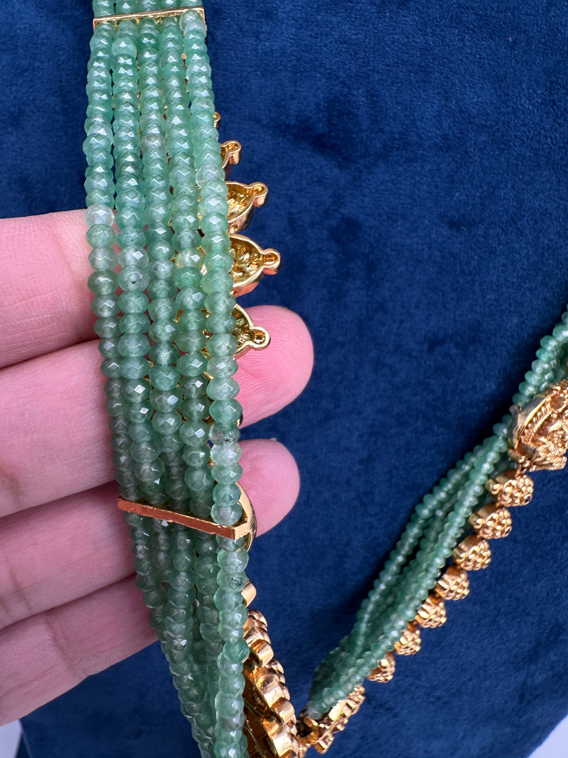 Nakshi Matte Goddess Lakshmi Emerald Long Necklace - 
