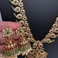 CZ 4-1 Mango Mala Long Necklace Comes with 3 Pendents and Jhumkas - 