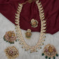 CZ 4-1 Mango Mala Long Necklace Comes with 3 Pendents and Jhumkas - 