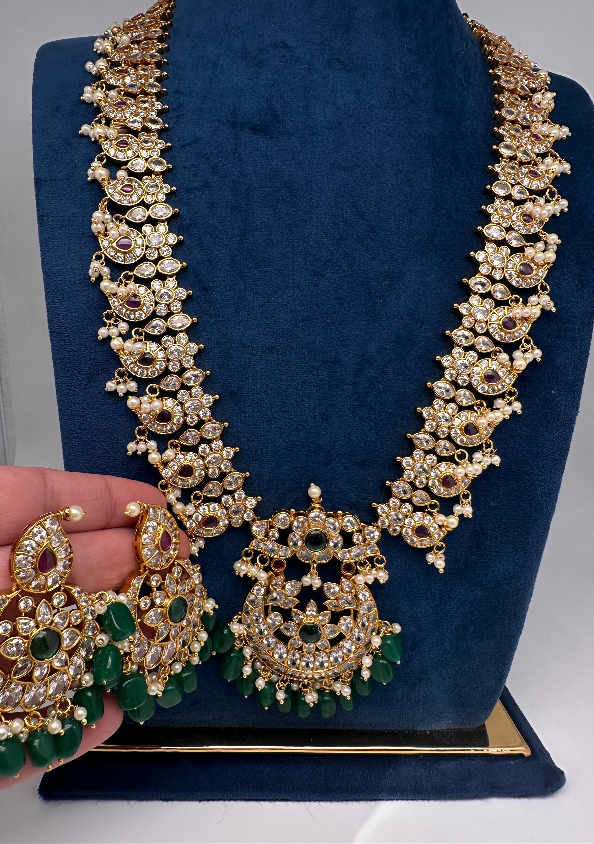 CZ Chandballi Mango Mala Long Necklace - 