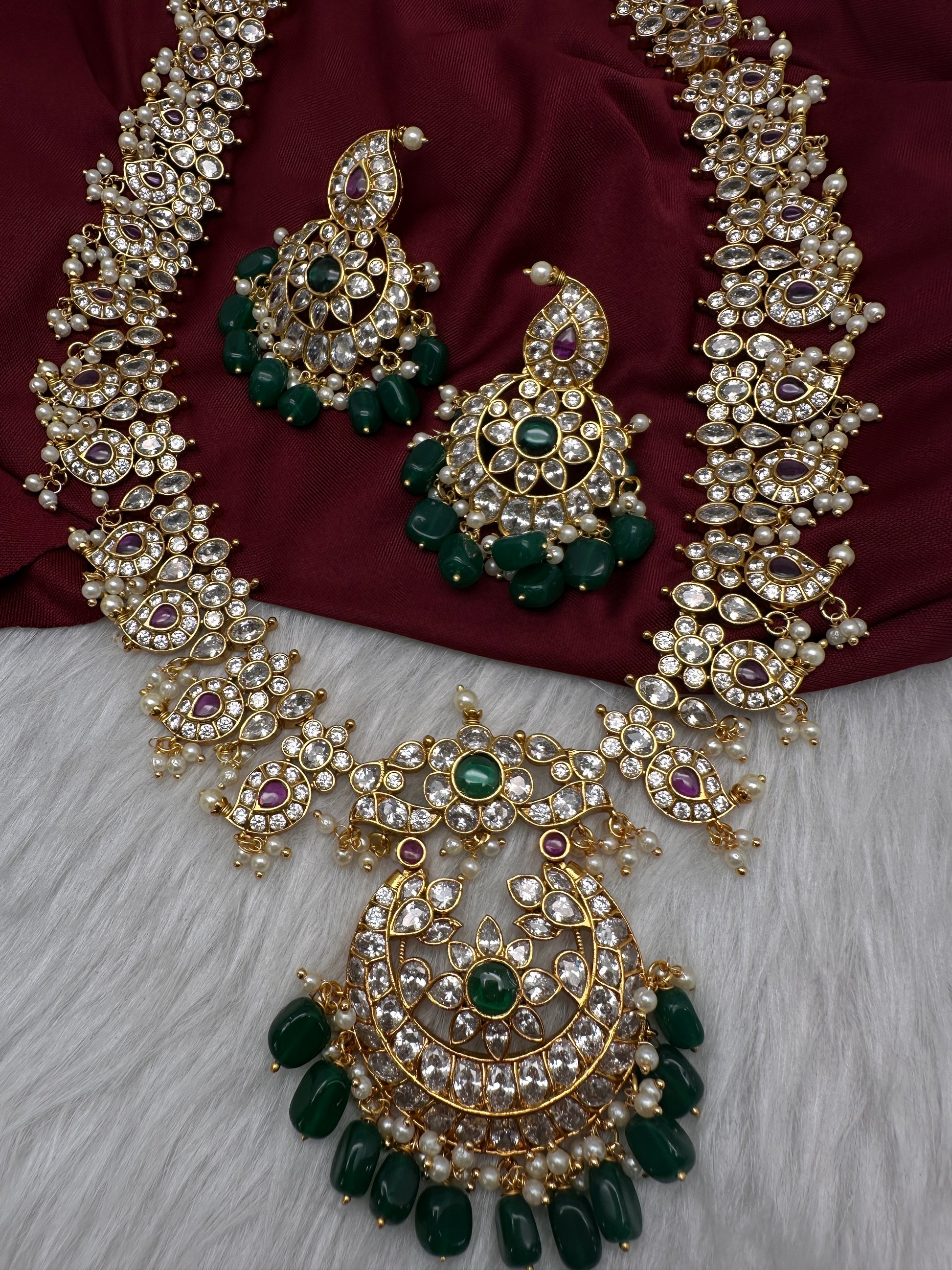 CZ Chandballi Mango Mala Long Necklace - 