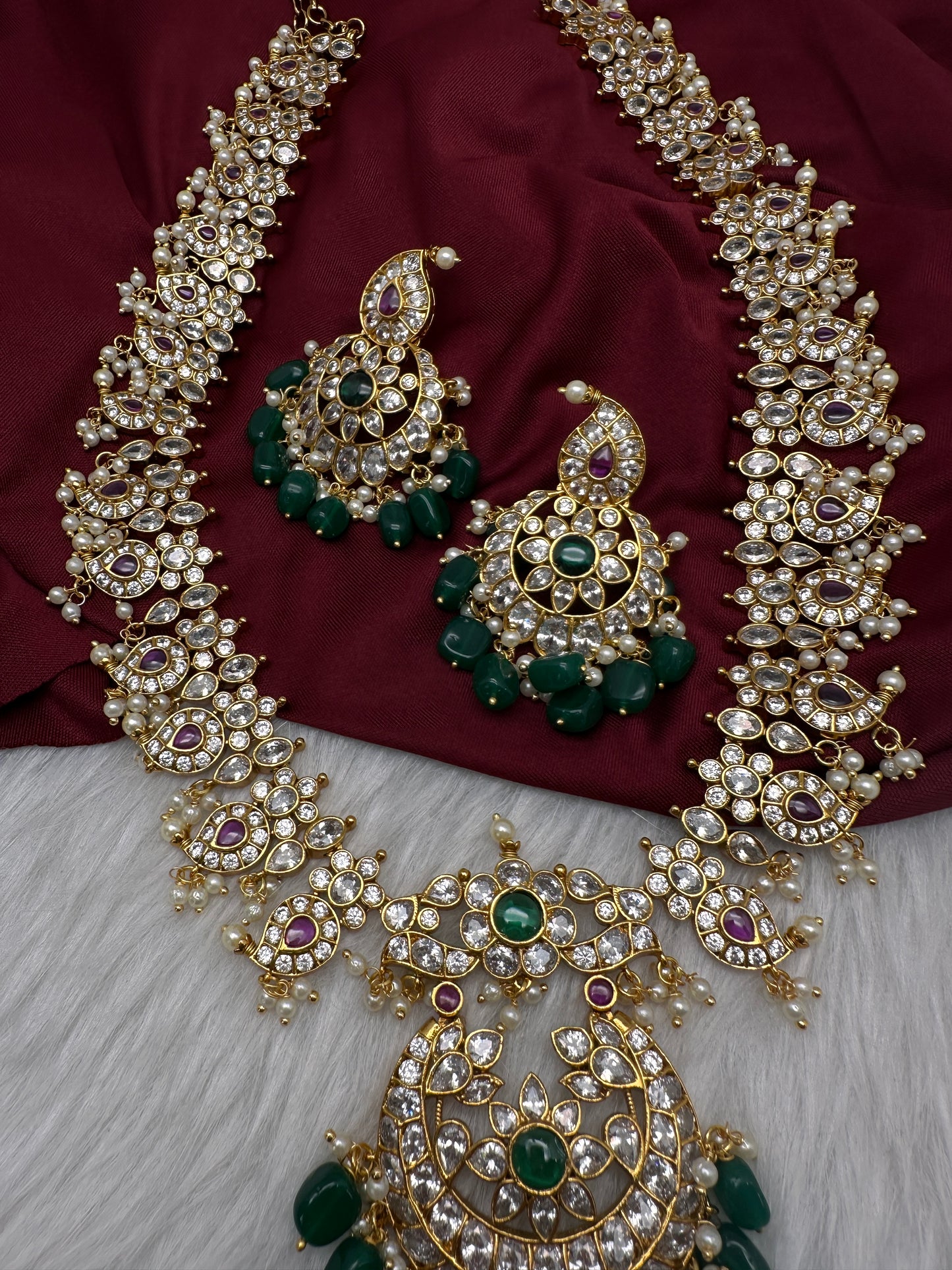 CZ Chandballi Mango Mala Long Necklace - 