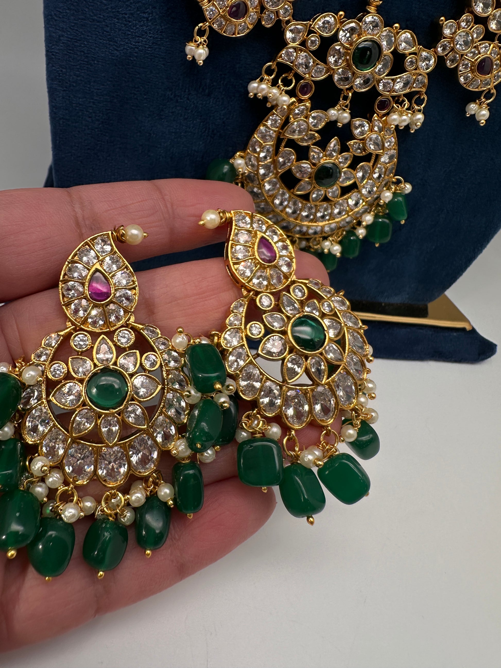 CZ Chandballi Mango Mala Long Necklace - 