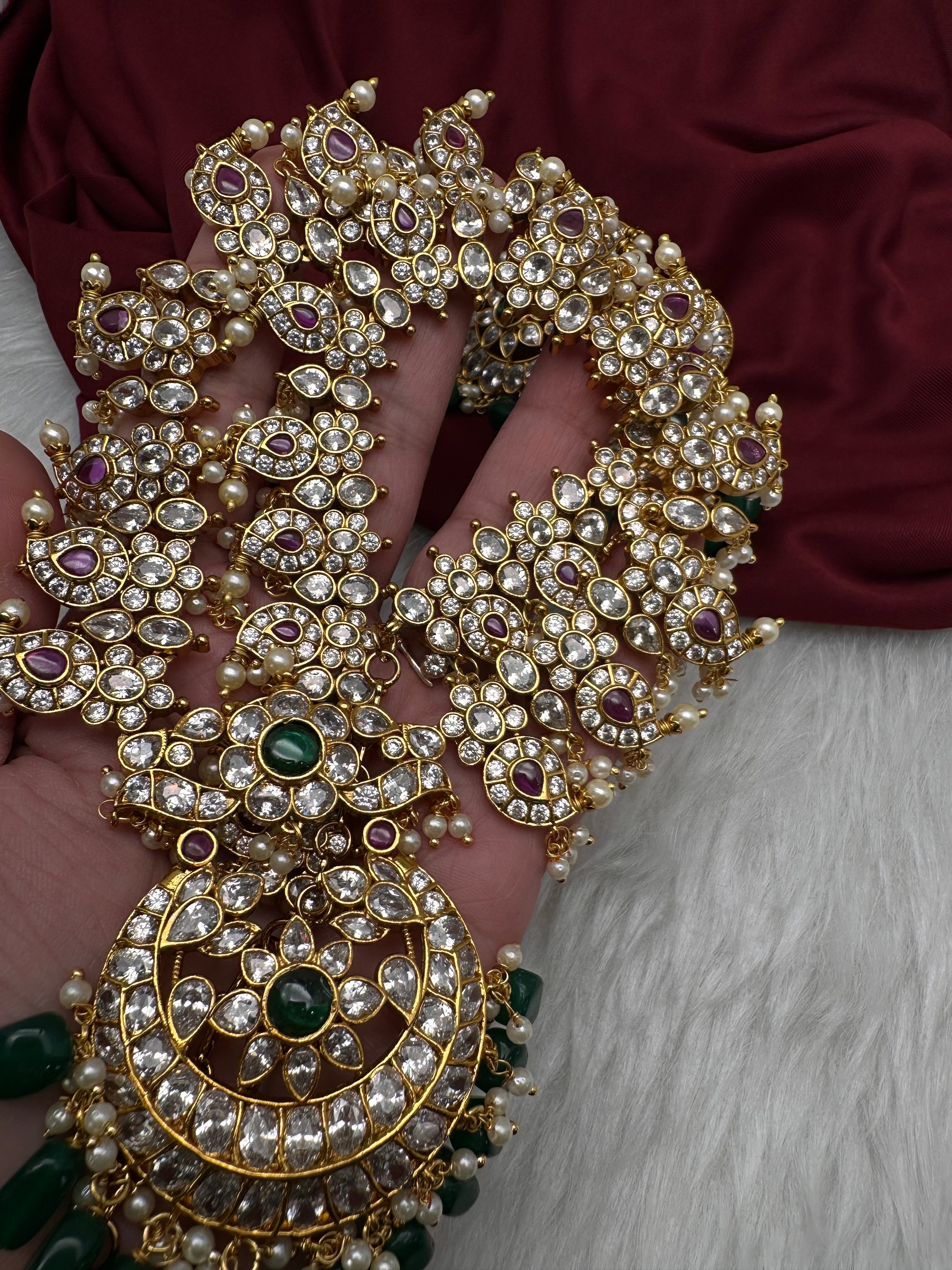 CZ Chandballi Mango Mala Long Necklace - 