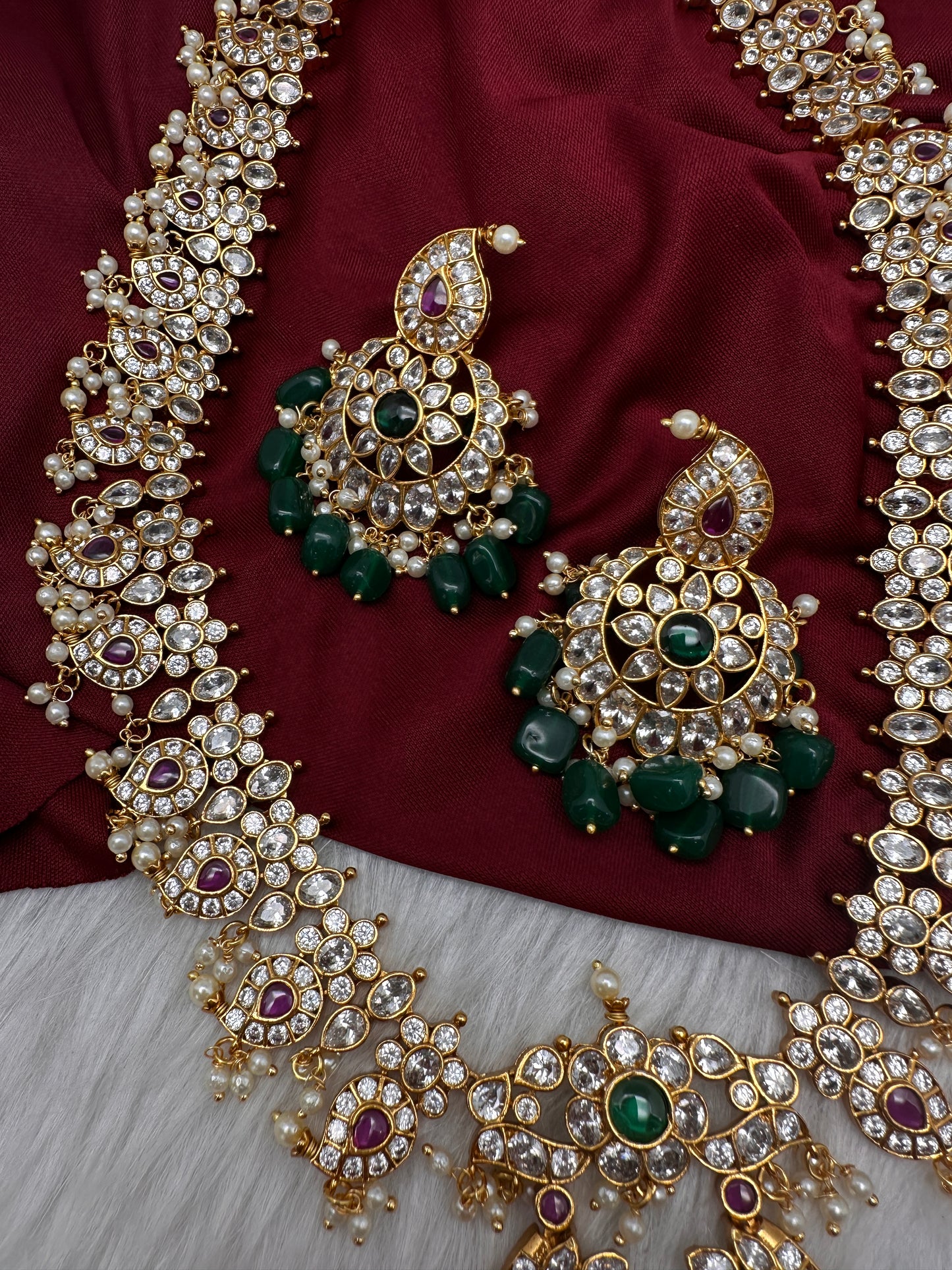 CZ Chandballi Mango Mala Long Necklace - 