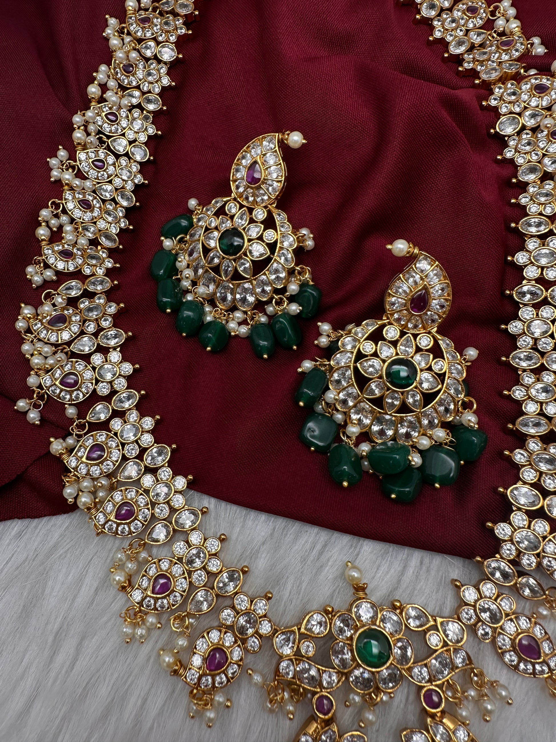 CZ Chandballi Mango Mala Long Necklace - 