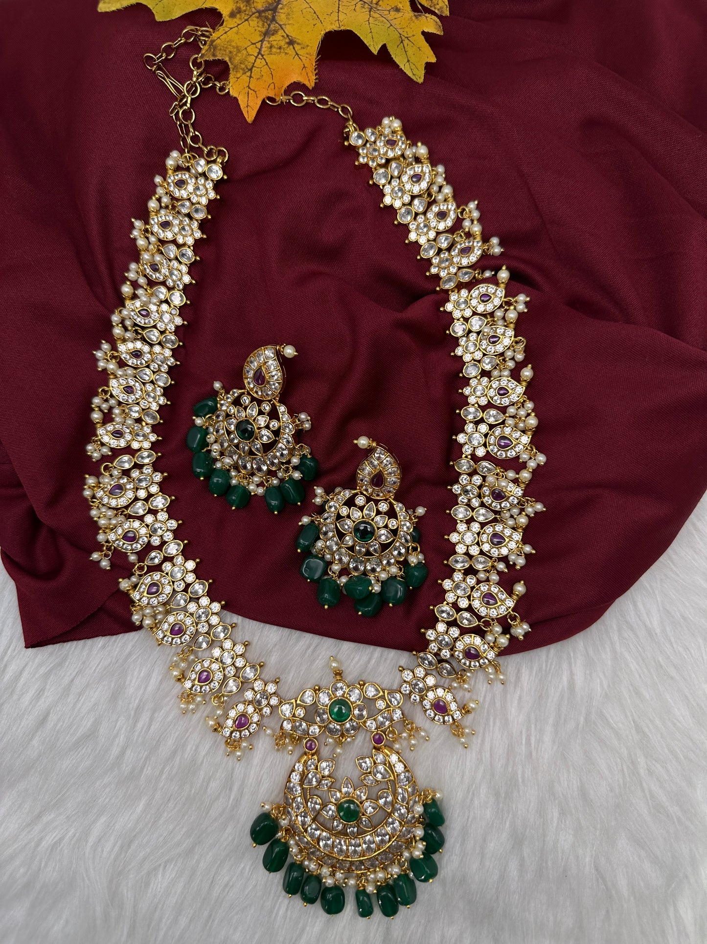 CZ Chandballi Mango Mala Long Necklace - 