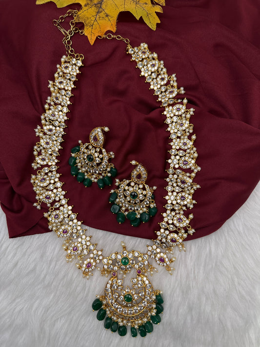 CZ Chandballi Mango Mala Long Necklace - 