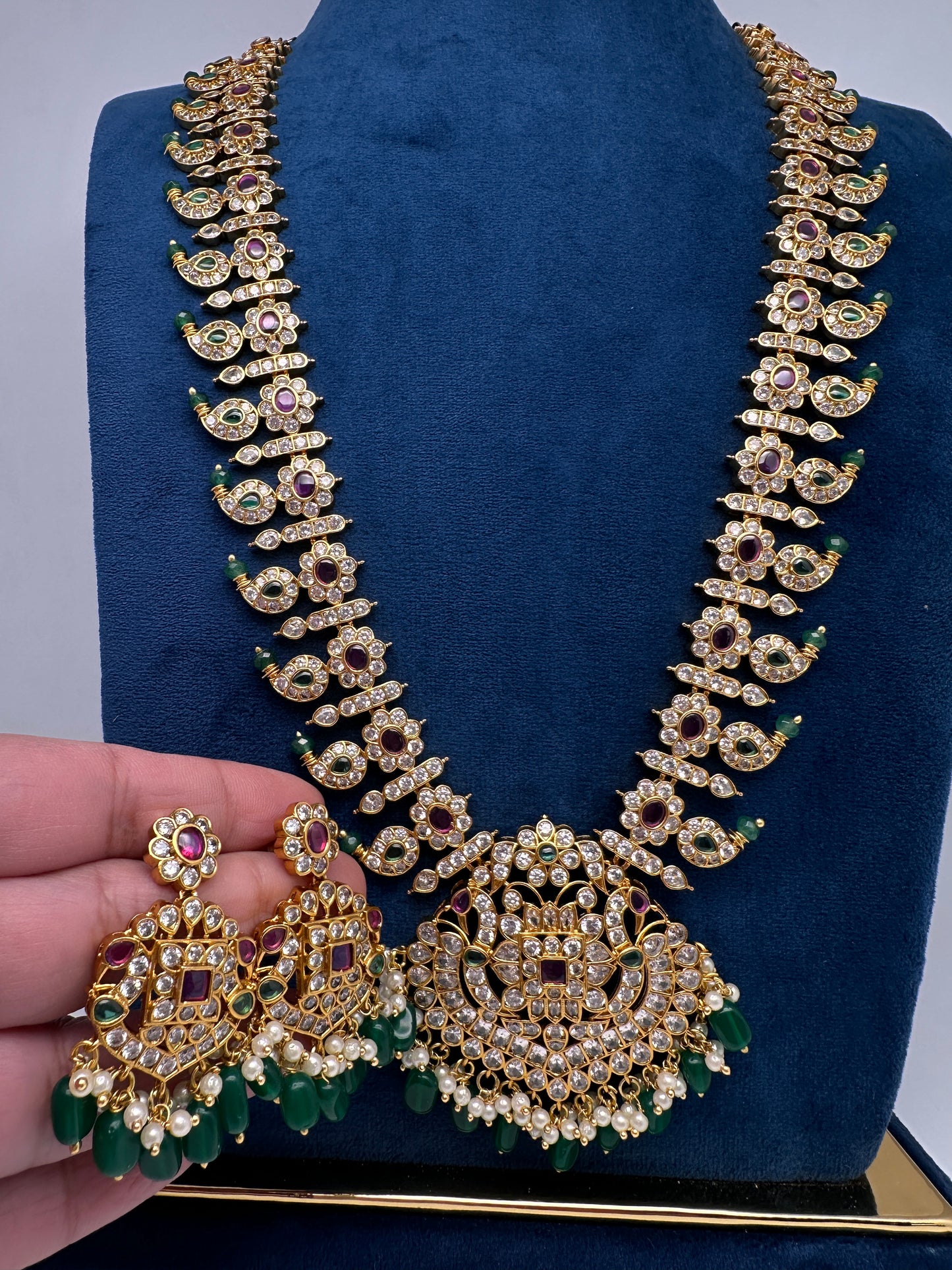 CZ Floral Mango Mala Long Necklace - 