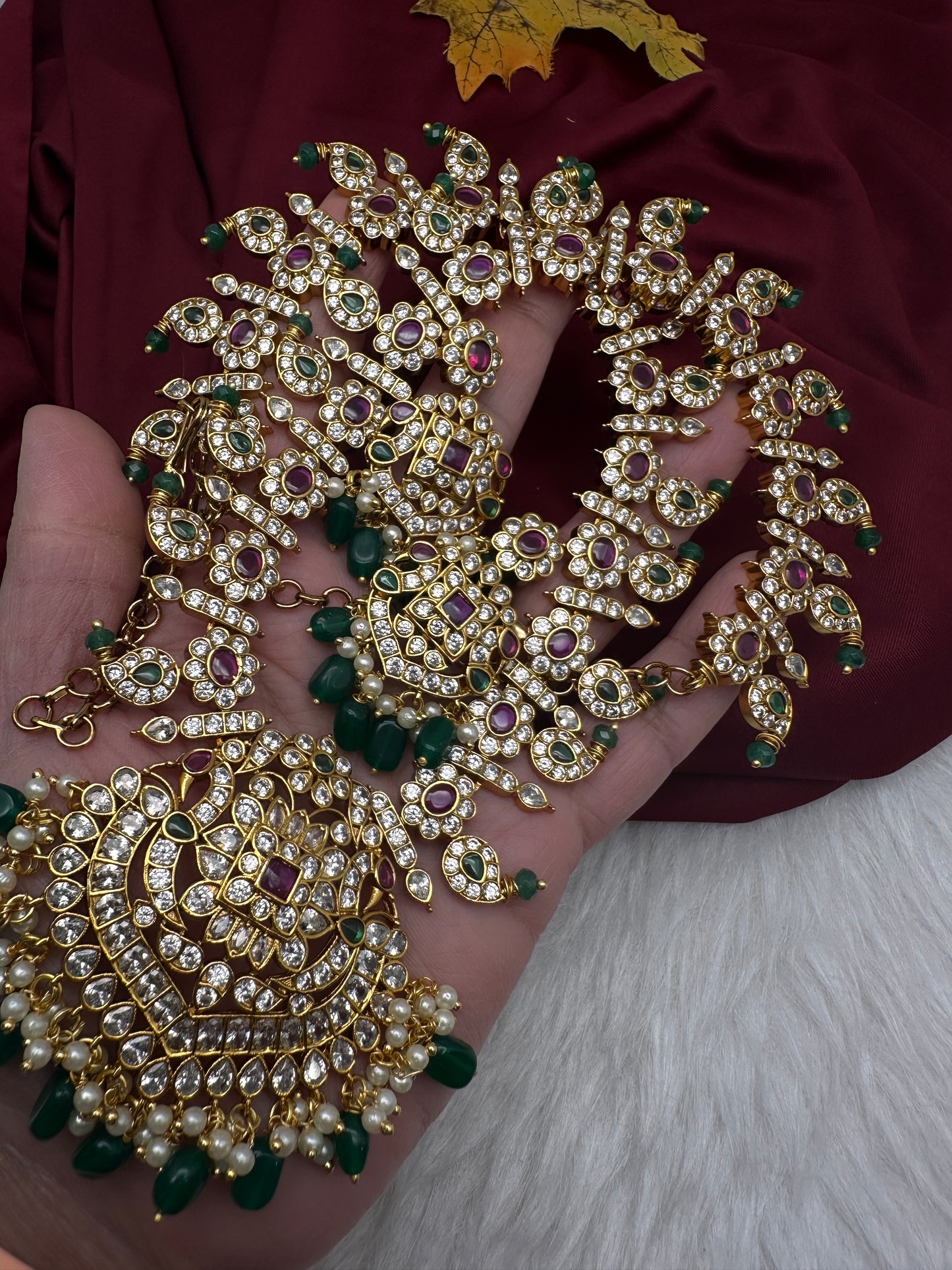 CZ Floral Mango Mala Long Necklace - 
