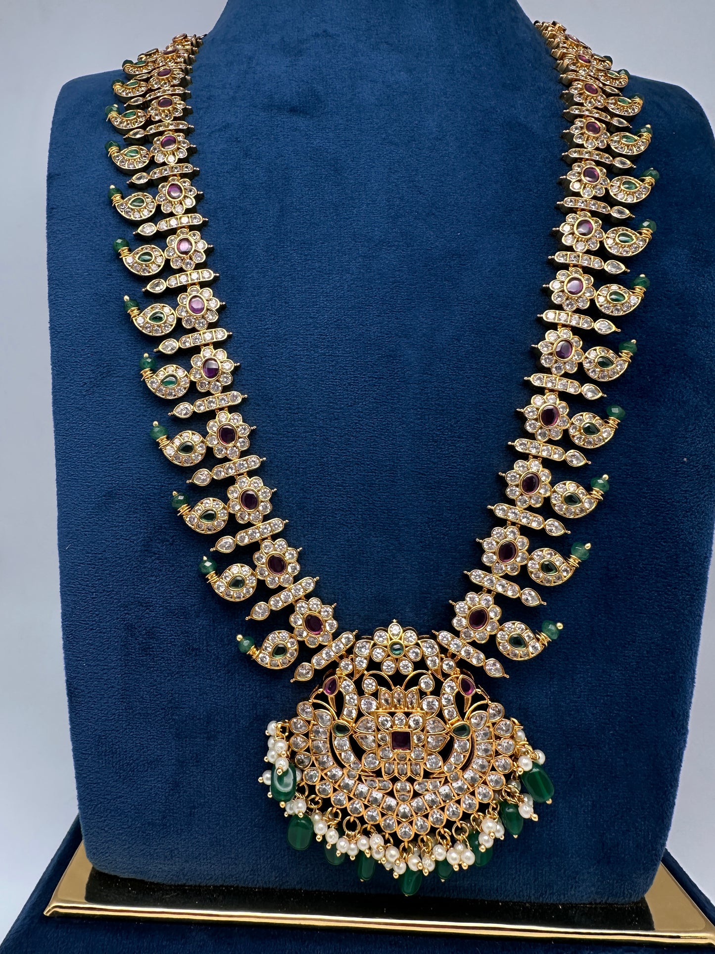 CZ Floral Mango Mala Long Necklace - 