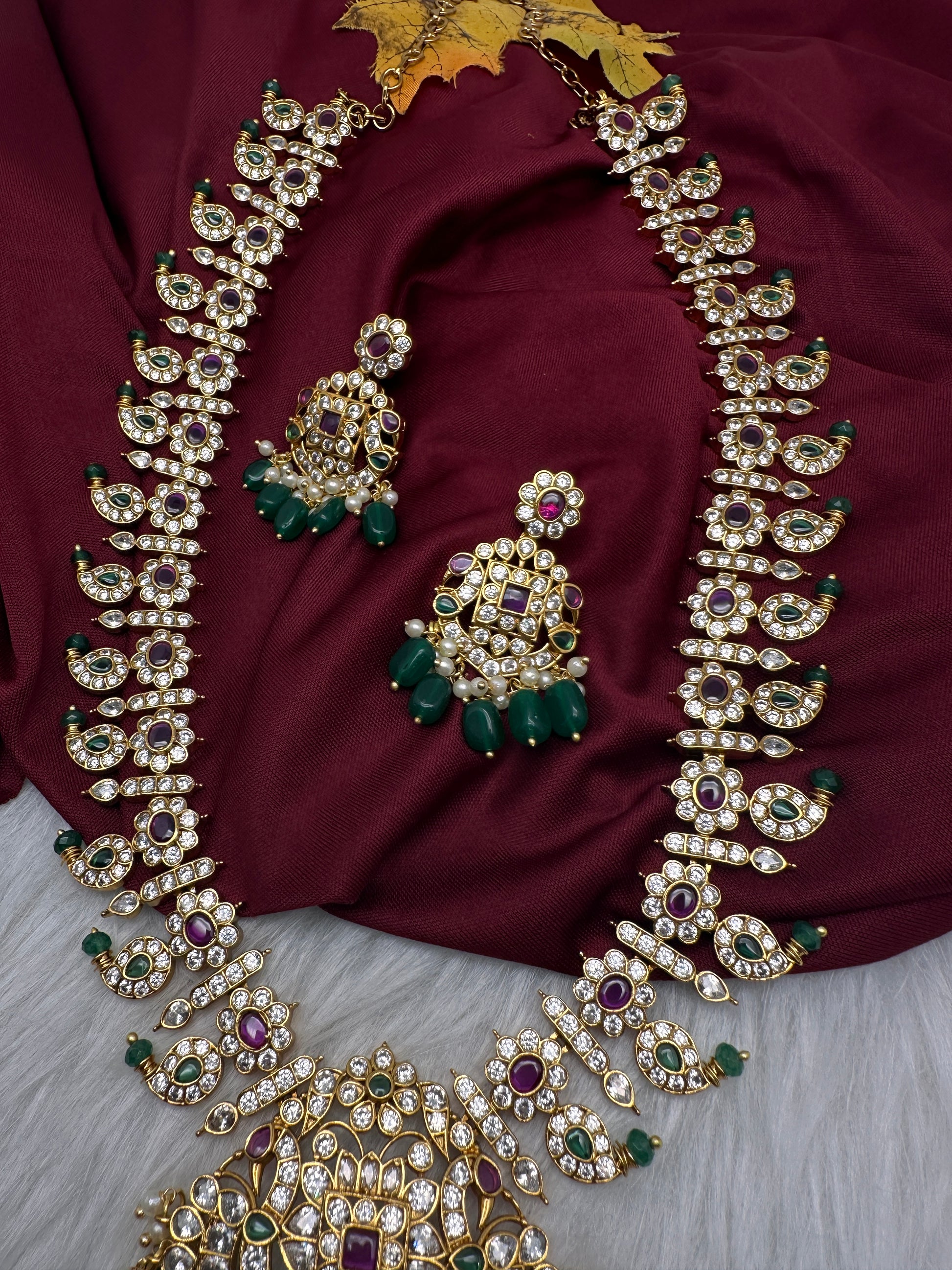 CZ Floral Mango Mala Long Necklace - 