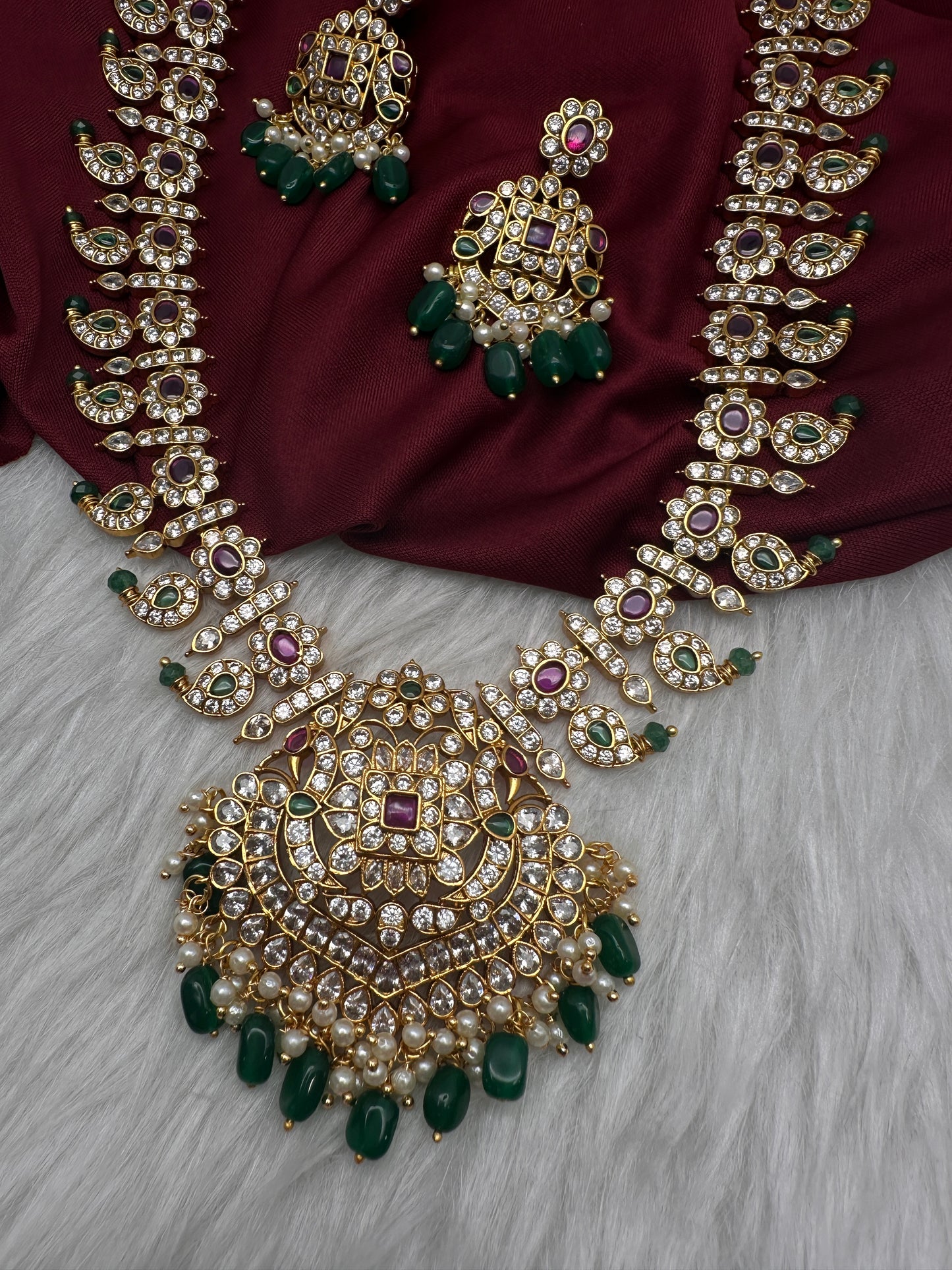 CZ Floral Mango Mala Long Necklace - 