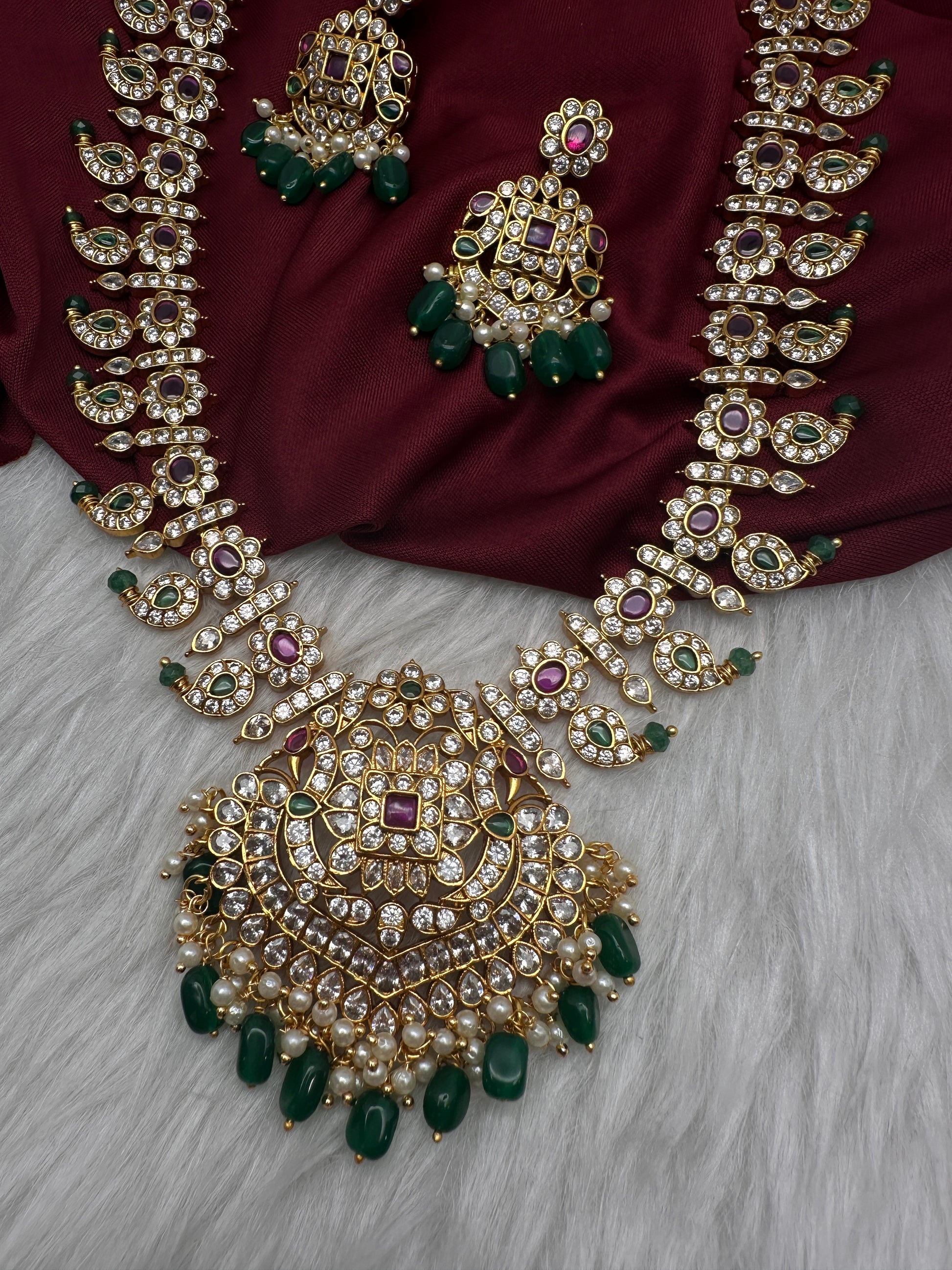 CZ Floral Mango Mala Long Necklace - 