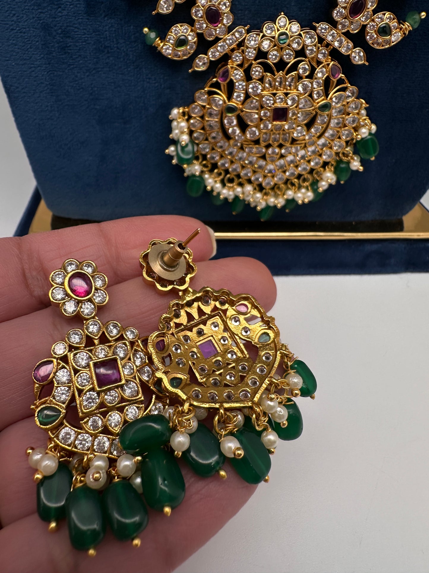 CZ Floral Mango Mala Long Necklace - 