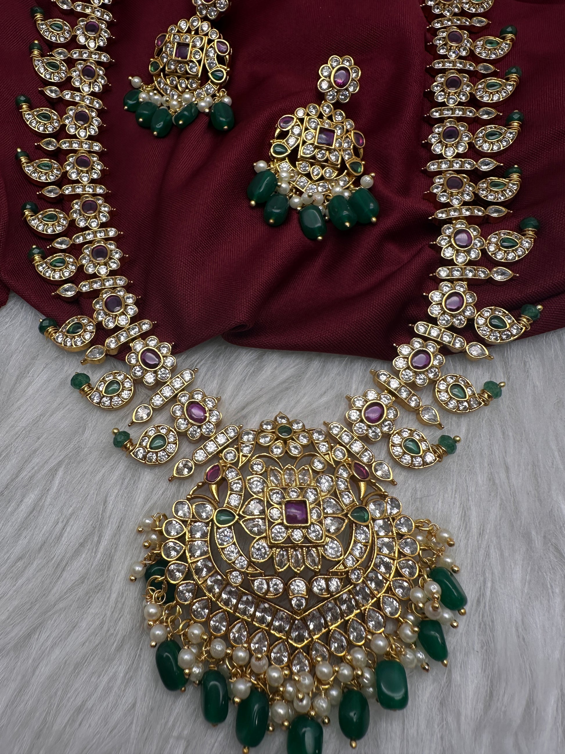 CZ Floral Mango Mala Long Necklace - 