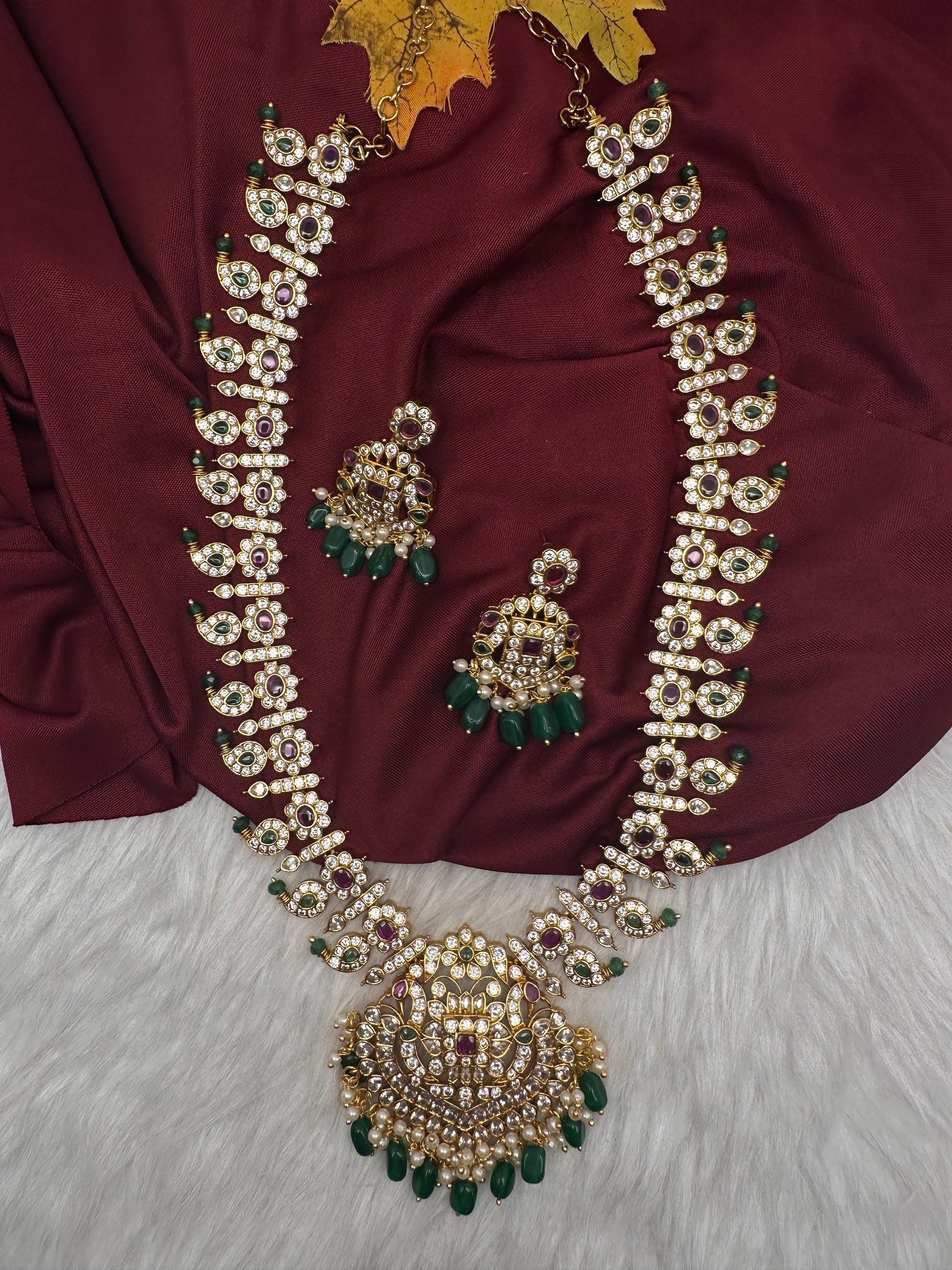 CZ Floral Mango Mala Long Necklace - 