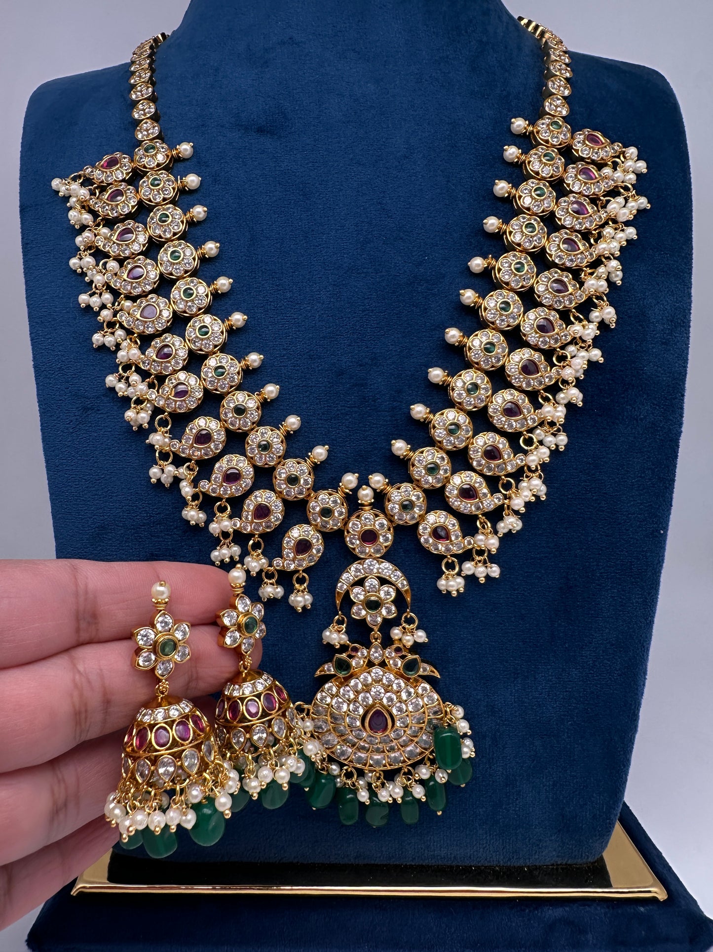 CZ Floral Mango Mala Long Necklace - 