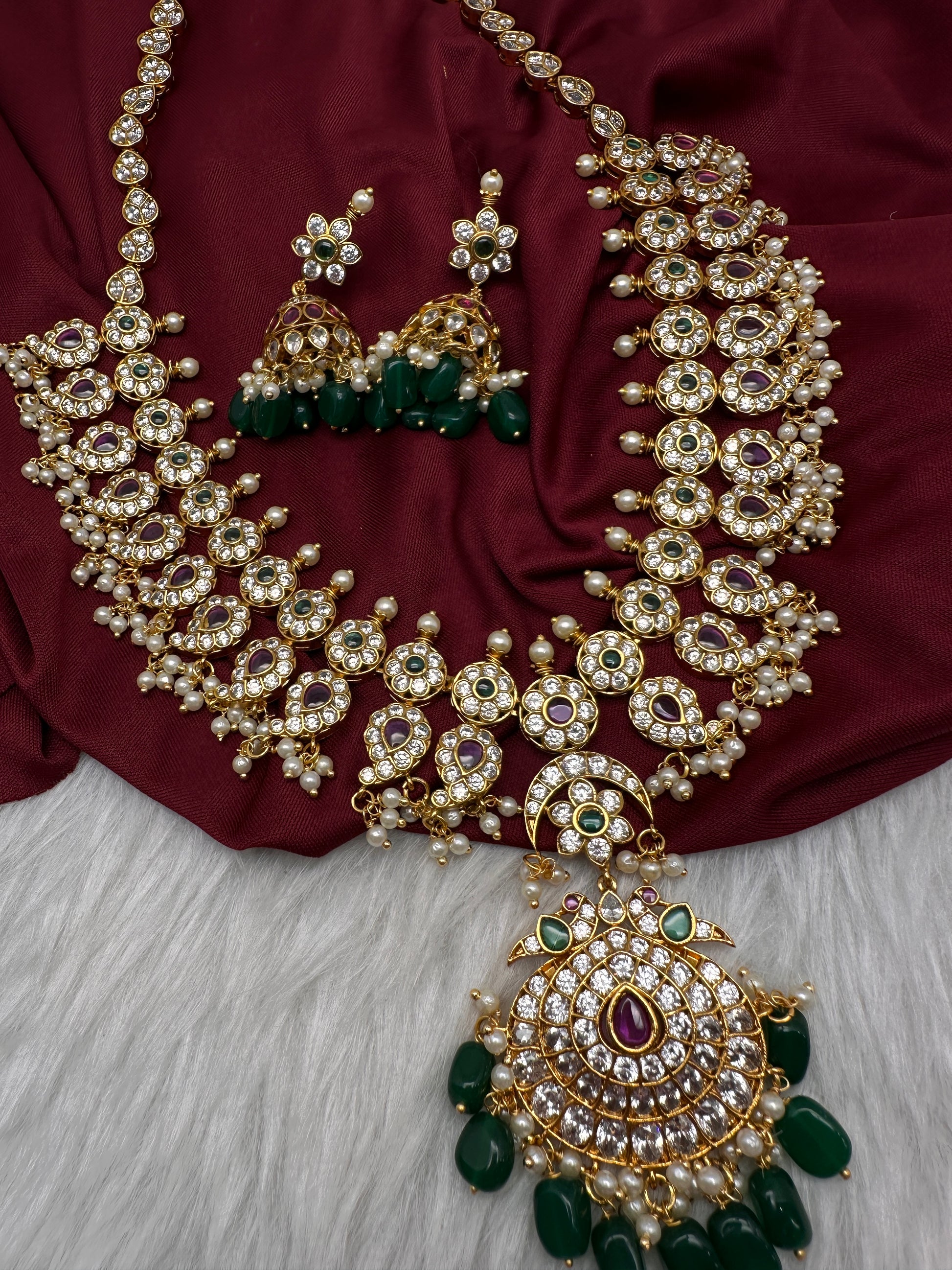 CZ Floral Mango Mala Long Necklace - 