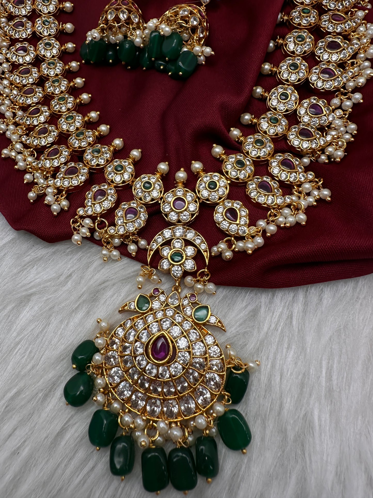 CZ Floral Mango Mala Long Necklace - 