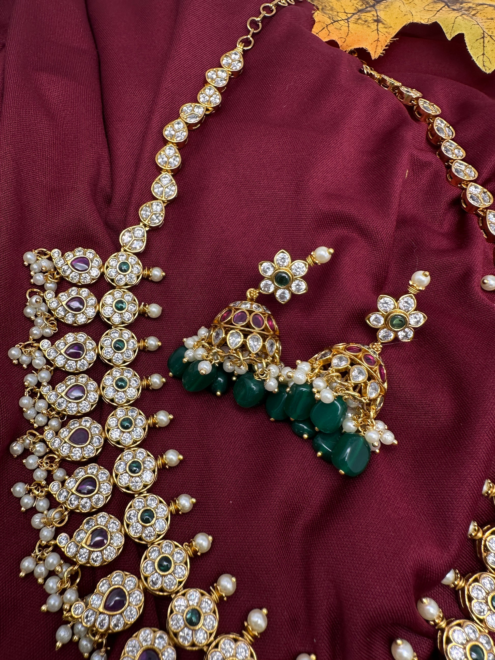 CZ Floral Mango Mala Long Necklace - 