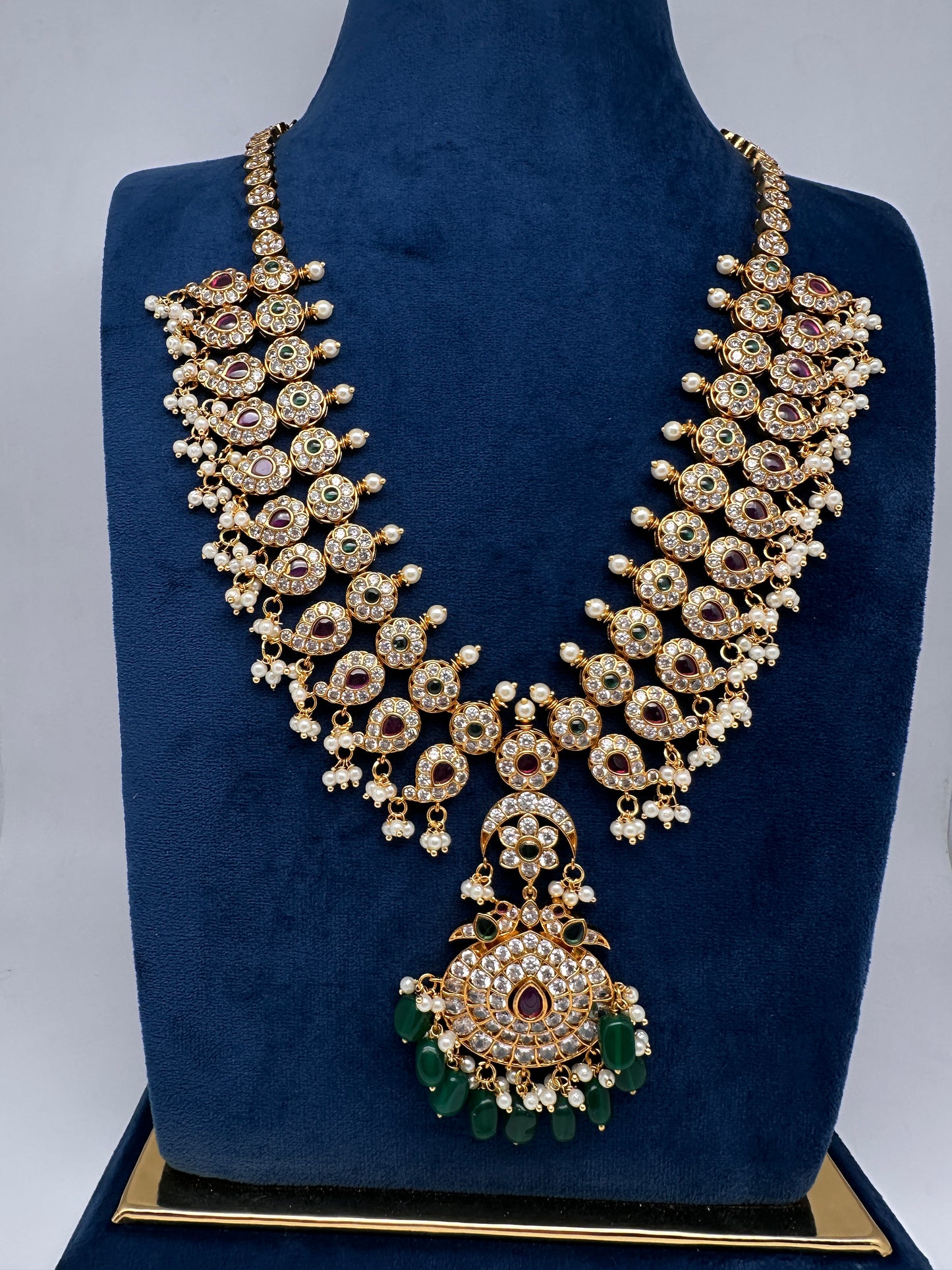 CZ Floral Mango Mala Long Necklace - 