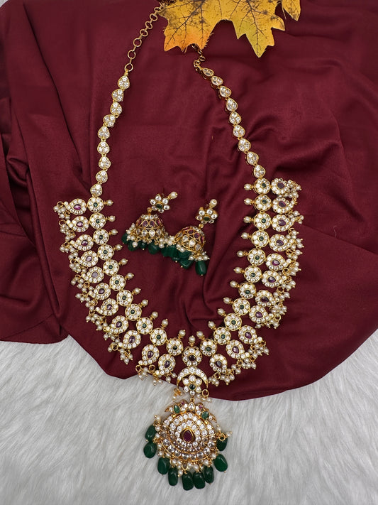 CZ Floral Mango Mala Long Necklace - 