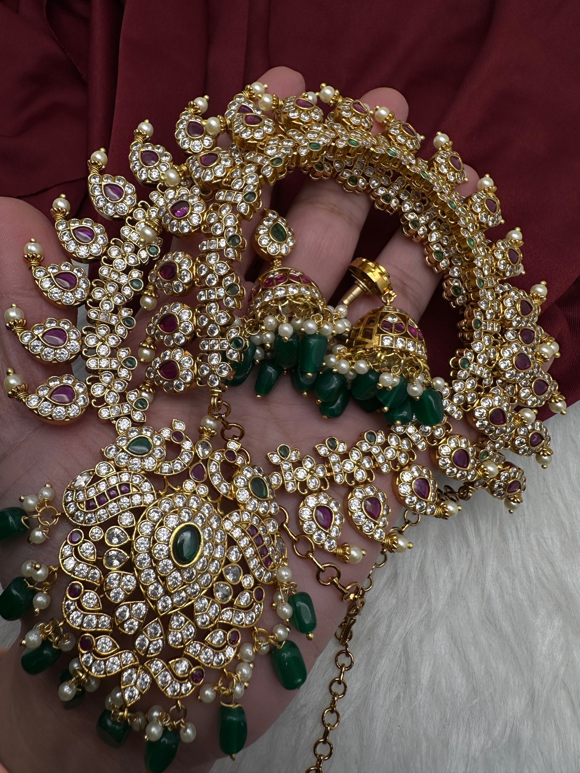 CZ Peacock Mango Mala Long Necklace - 