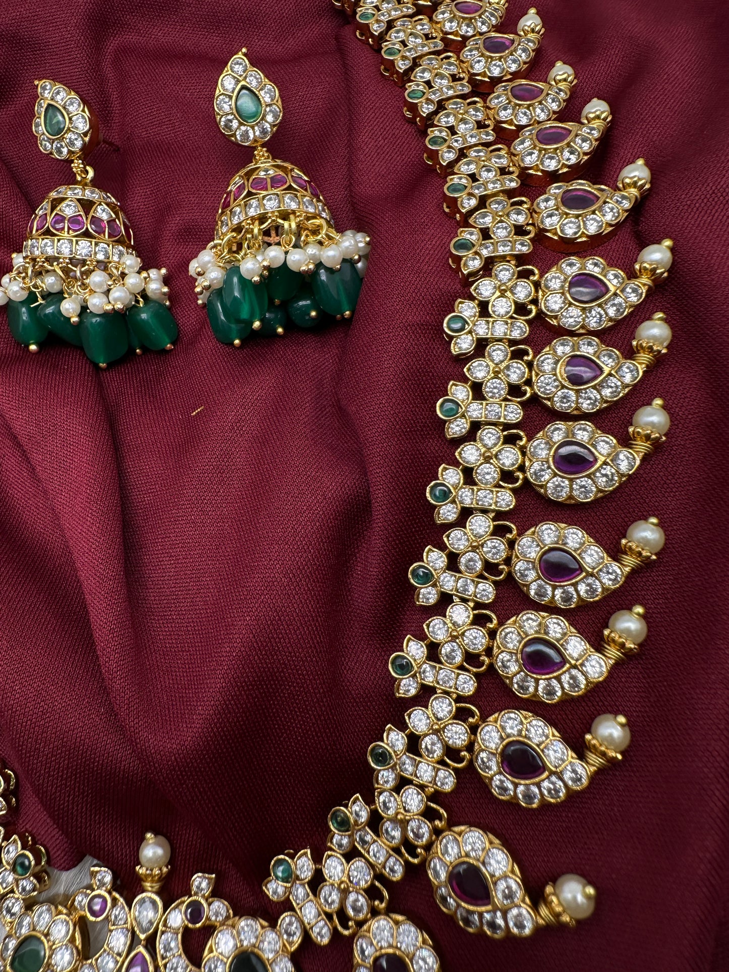 CZ Peacock Mango Mala Long Necklace - 