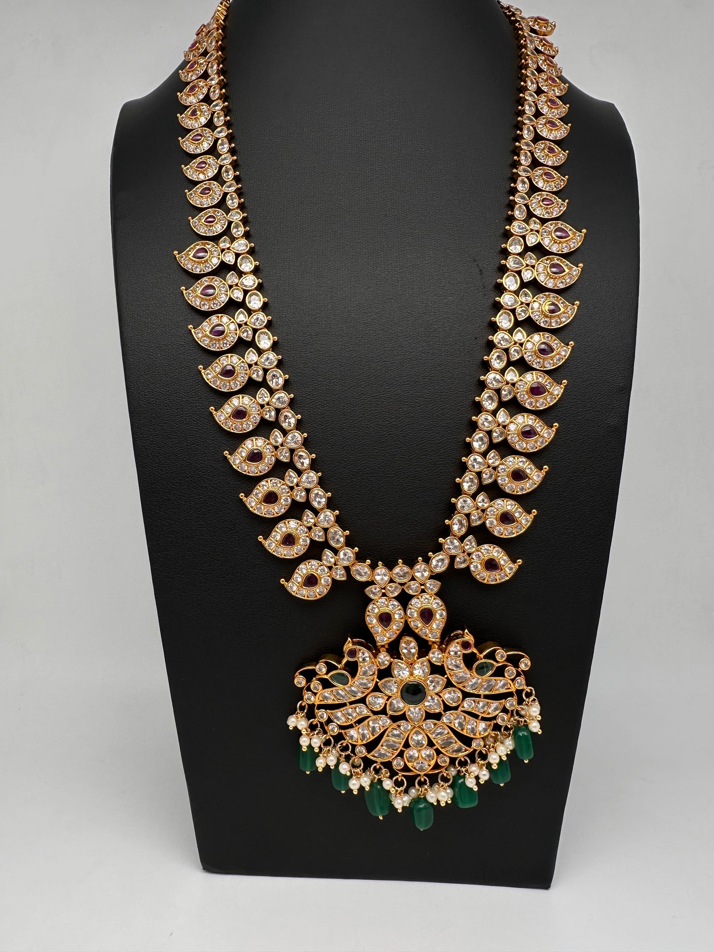 CZ Peacock Mango Mala Long Necklace - 