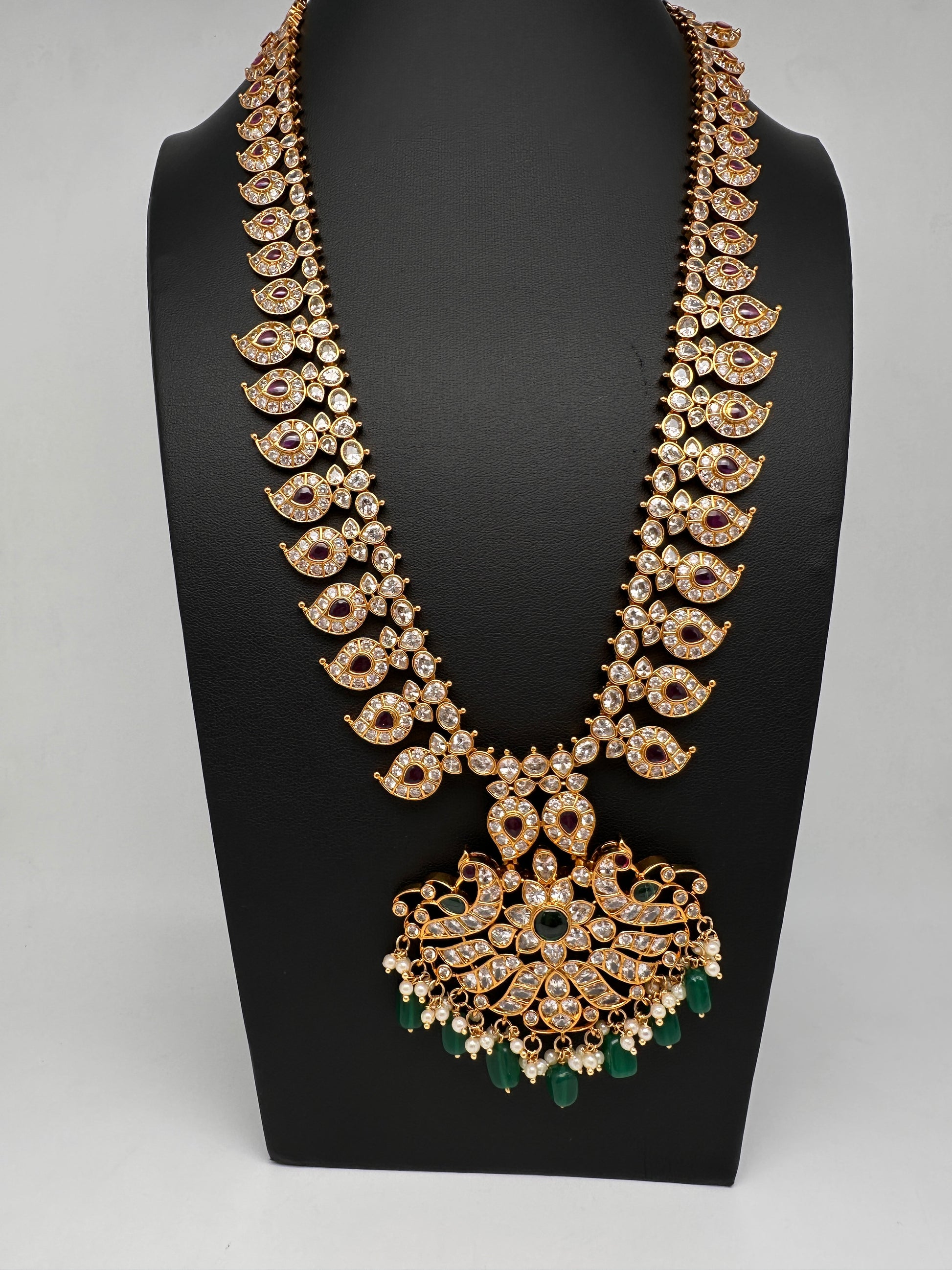 CZ Peacock Mango Mala Long Necklace - 