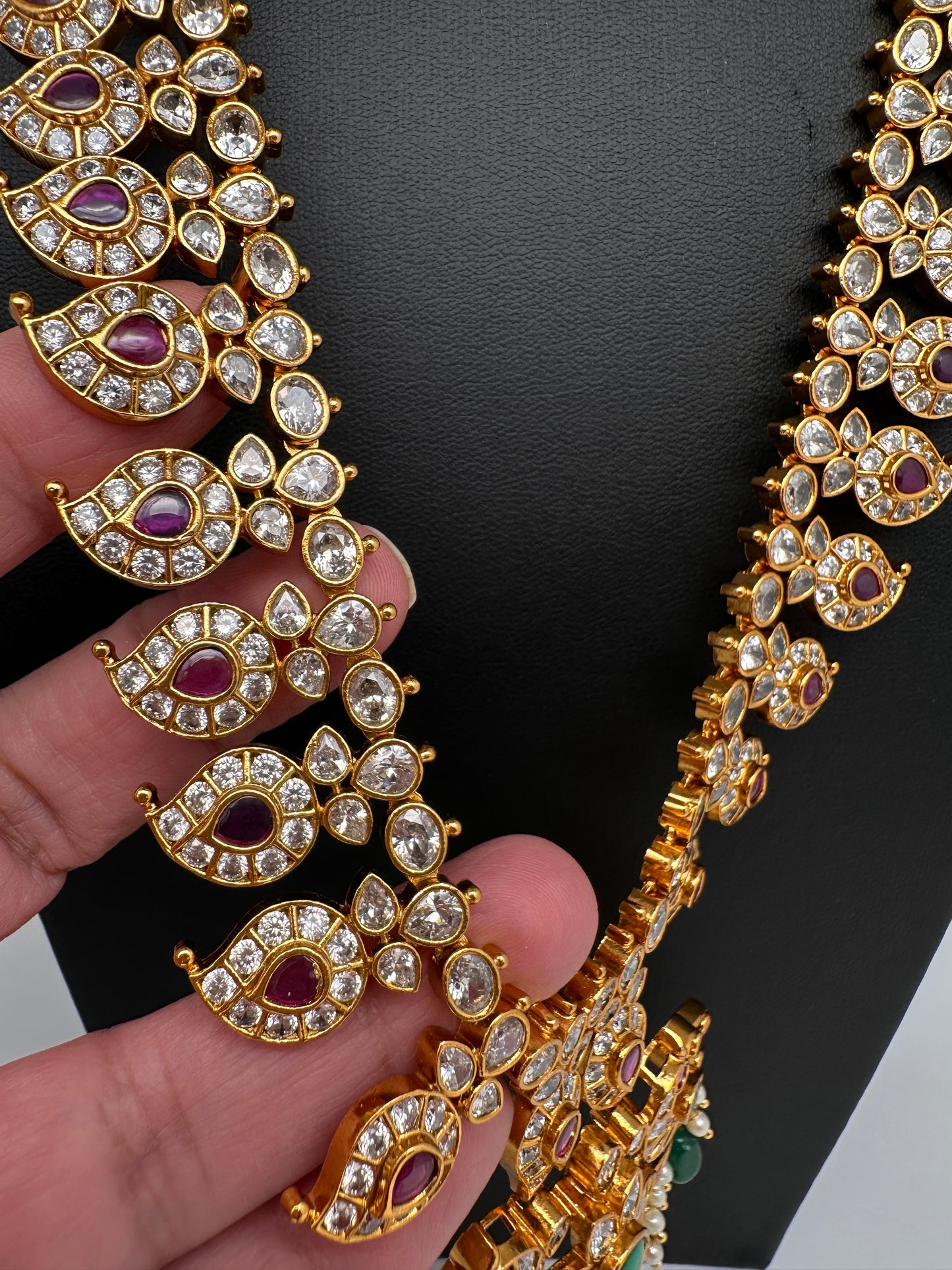 CZ Peacock Mango Mala Long Necklace - 