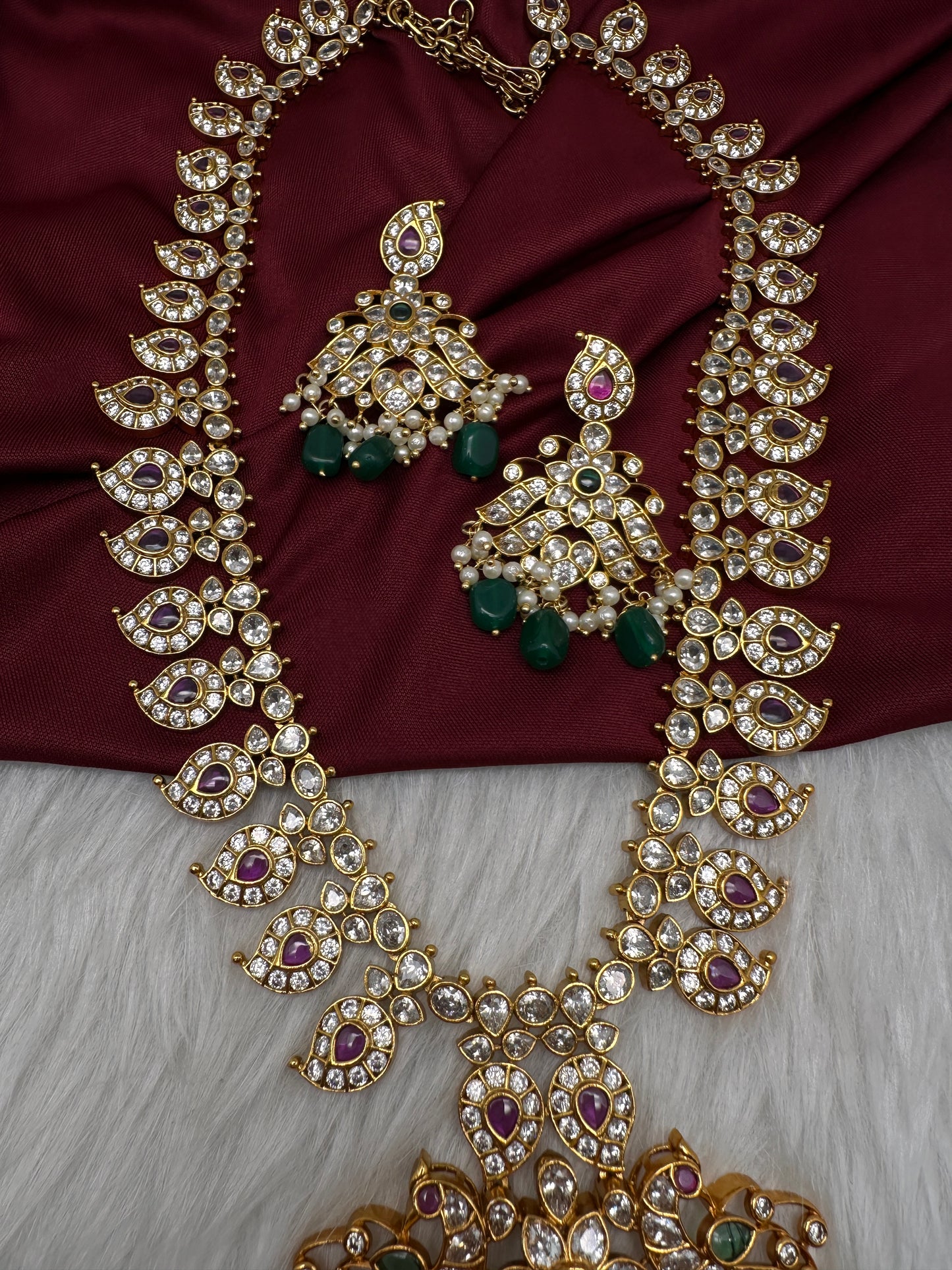 CZ Peacock Mango Mala Long Necklace - 