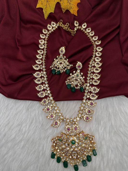 CZ Peacock Mango Mala Long Necklace - 