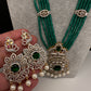 CZ Beads Peacock Long Color Stone Necklace - Green