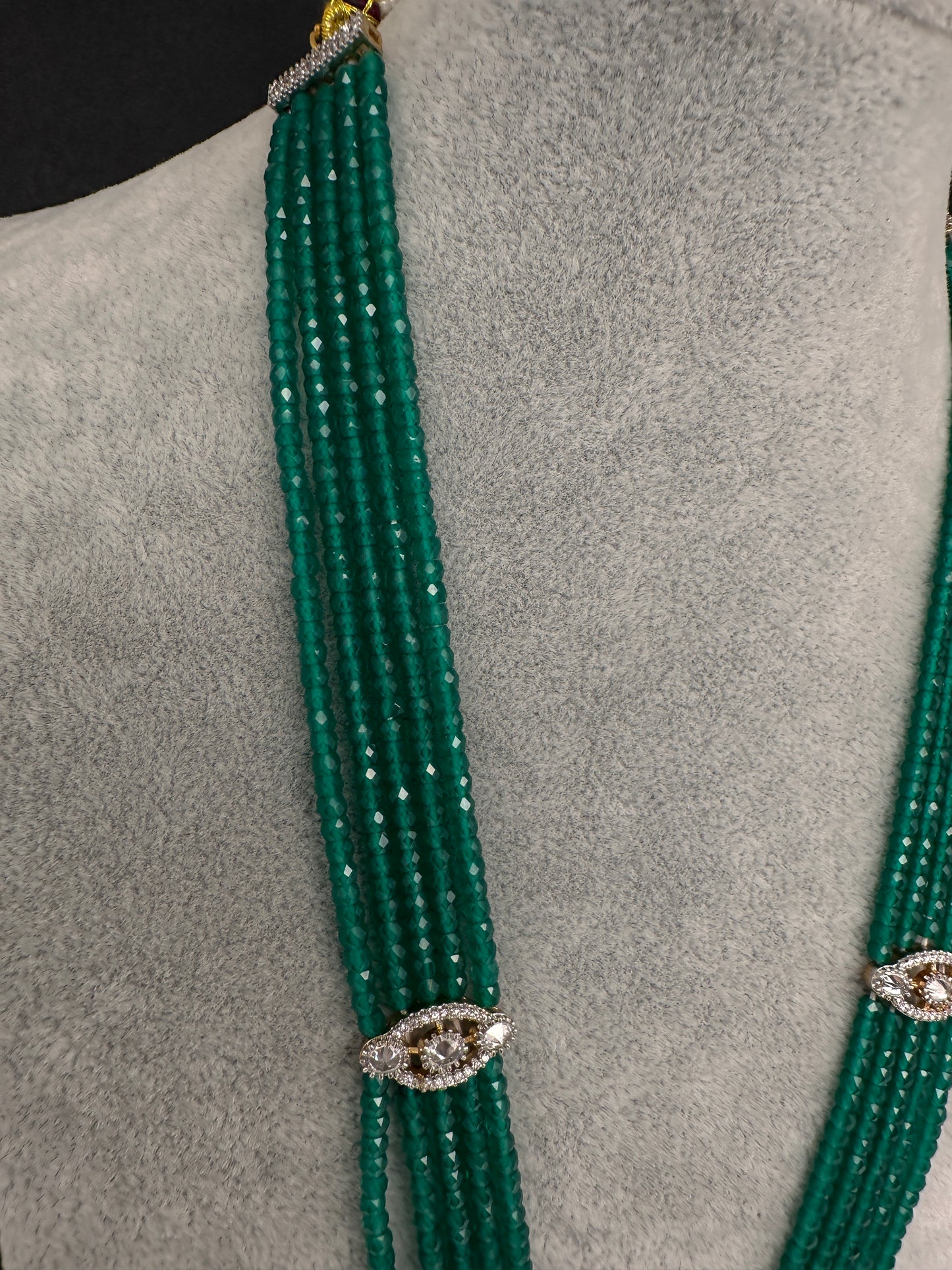 CZ Beads Peacock Long Color Stone Necklace - Green