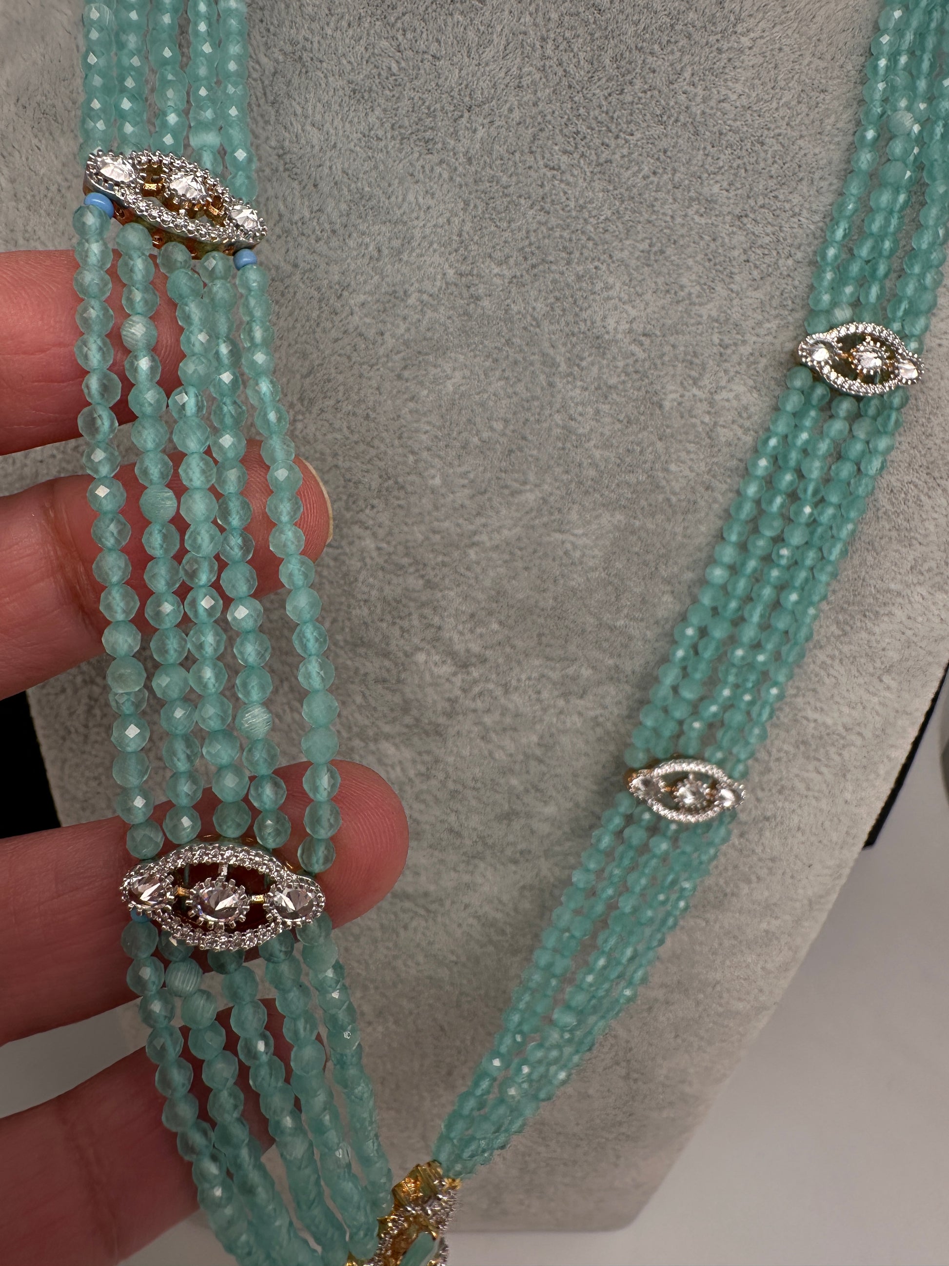 CZ Beads Peacock Long Color Stone Necklace - MintGreen