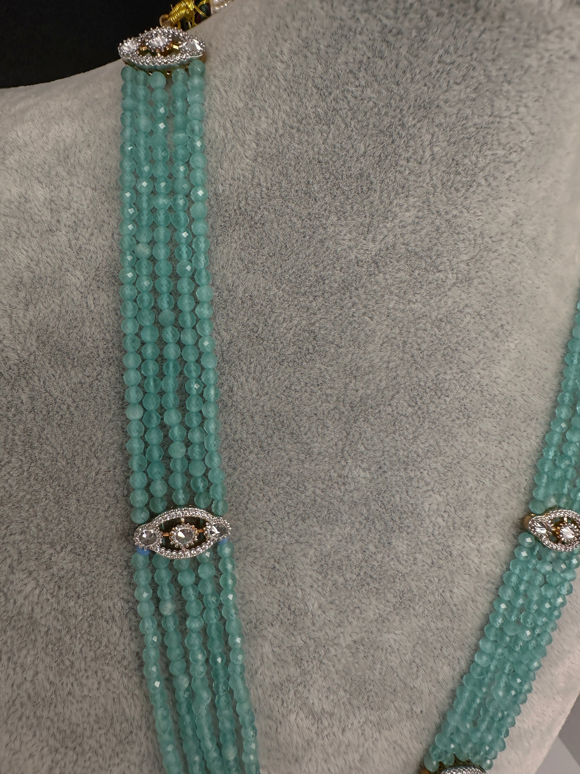 CZ Beads Peacock Long Color Stone Necklace - MintGreen