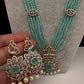 CZ Beads Peacock Long Color Stone Necklace - MintGreen