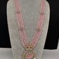 CZ Beads Peacock Long Color Stone Necklace - Pink